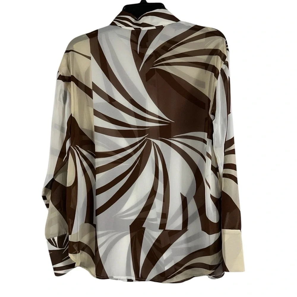 Worthington Top Women's Small Cream and Brown Spin Geo Pieced Blouse NEW